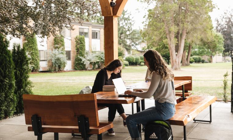 students working in pavilion
